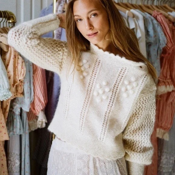 LoveShackFancy Sweaters - LoveShackFancy Persephone Sweater in Cream Puff